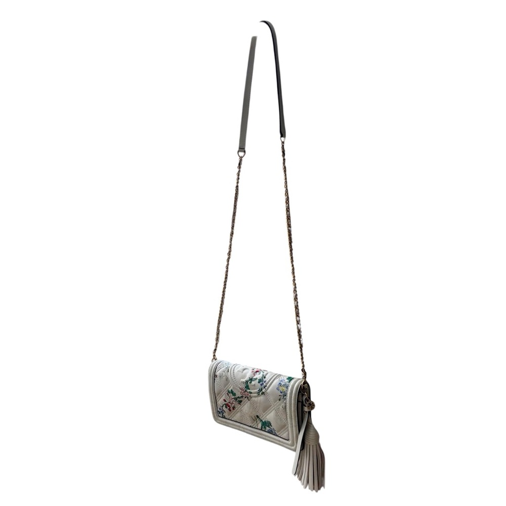 Tory Burch Quilted Floral White Leather Crossbody Bag with Tassel - Picture 3 of 8